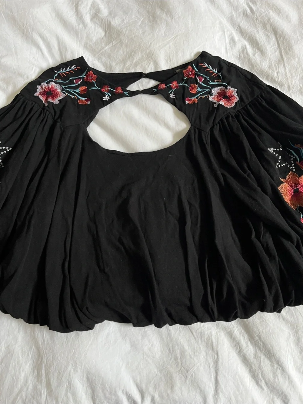 Free People black Lita Cutout Blouse Floral Embroidered Pullover Oversized linen